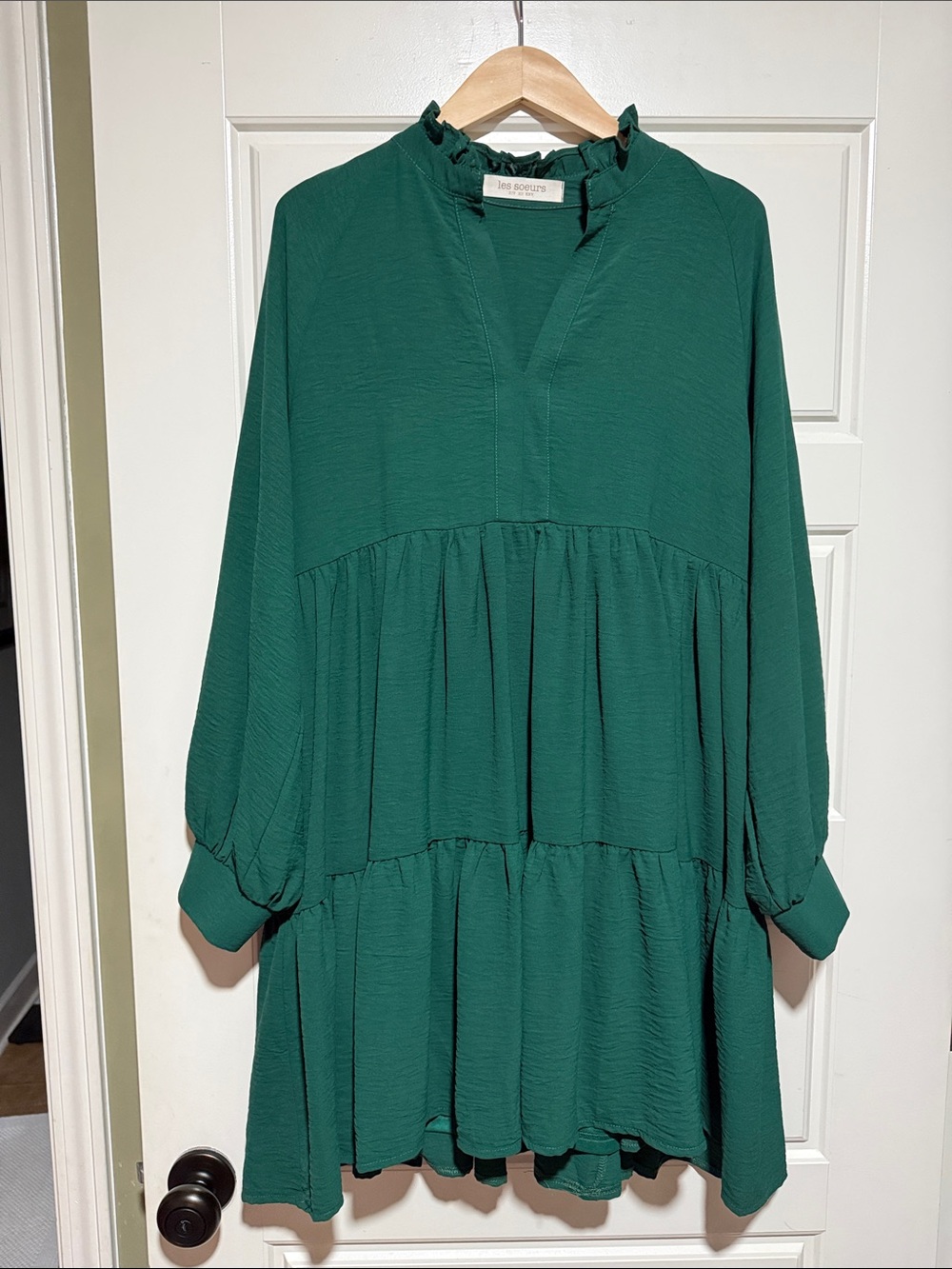 Lizard Thicket Deep Emerald Long Sleeve Tiered Dress